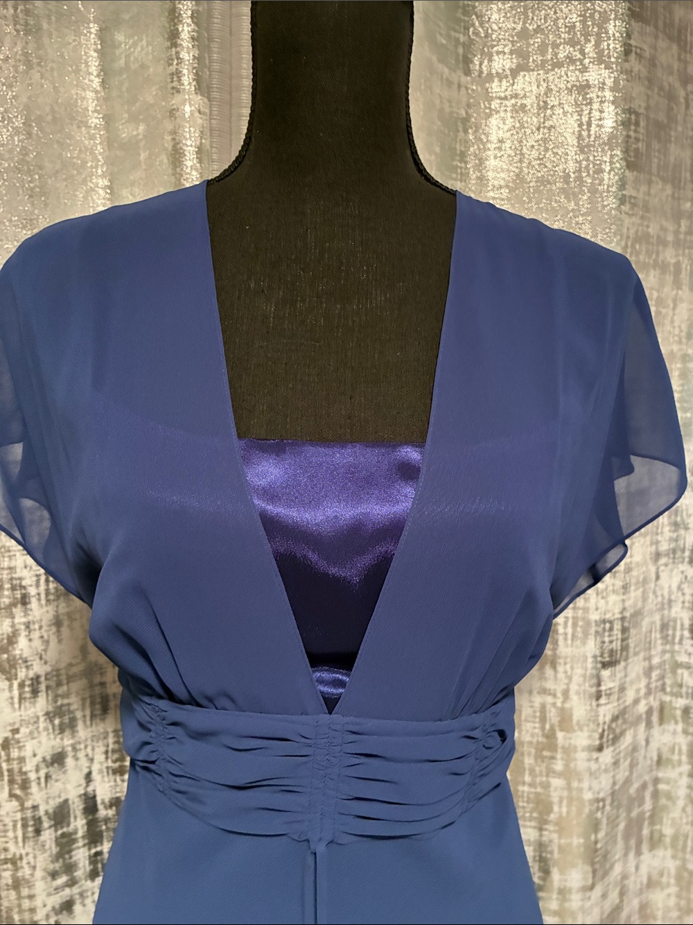 Liz Claiborne Blue Satin/Chiffon Look Dress -Size 14